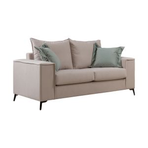 Verona 2-piece sofa, cream fabric, with mint cushions