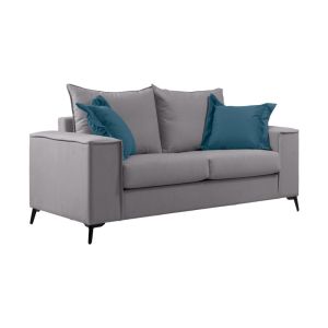 Verona sofa 2 pieces light gray fabric with blue pillows