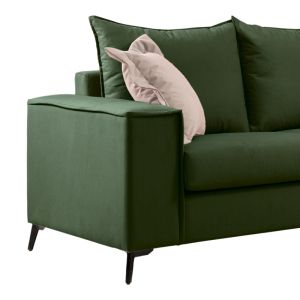 Verona 2-seater sofa, dark green fabric with cream cushions, 173x93x100cm