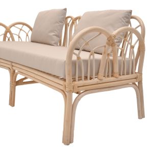 Sofa Ytrone natural color synthetic rattan beige cushion 166x61.5x71cm