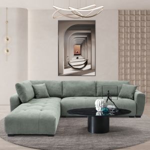 Диван десен ъглов Gianco дамаска в ментов нюанс 298x208x85см