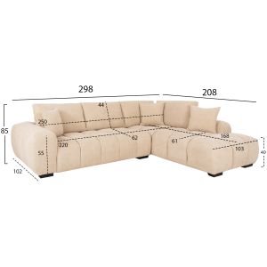 Coven right-angle sofa in ecru fabric 298x102-208x85hcm Hm3266,01r