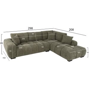 Coven right-angle sofa in green fabric 298x102-208x85hcm Hm3266,04r
