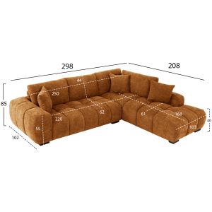 Coven right-angle sofa in sand-beige fabric 298x102-208x85hcm Hm3266,02r