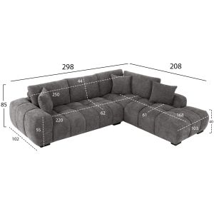 Coven right-hand corner sofa in dark gray fabric 298x102-208x85hcm Hm3266,03r