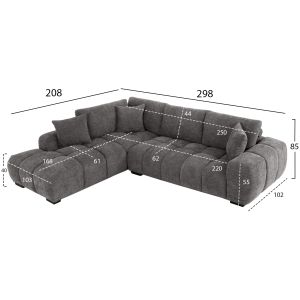 Coven left corner sofa in dark gray fabric 298x102-208x85hcm Hm3266,03l