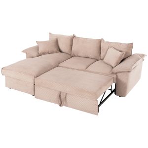 Sofa bed Aldo left corner with storage space beige polyester upholstery 256x91-159x87hcm Hm3276,01l