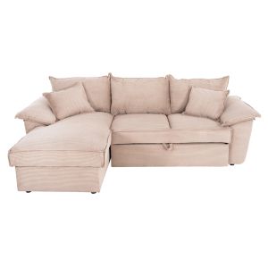 Sofa bed Aldo left corner with storage space beige polyester upholstery 256x91-159x87hcm Hm3276,01l