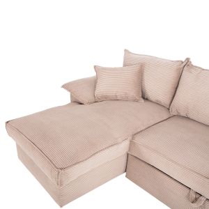 Sofa bed Aldo left corner with storage space beige polyester upholstery 256x91-159x87hcm Hm3276,01l
