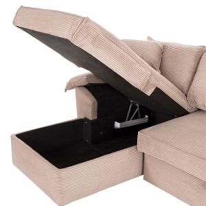 Sofa bed Aldo left corner with storage space beige polyester upholstery 256x91-159x87hcm Hm3276,01l
