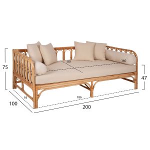 Диван-легло Lignano естествен ратан с бежови възглавници 200x100x75hcm Hm9660