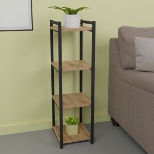 Harvey shelf, black metal and natural melamine, 33x28x100cm