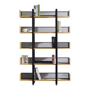 Musha metal shelf, black with oak shade, 120x22x185cm