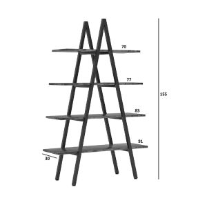 Naroki metal shelf, black, with walnut lampshade, 90x30x155cm
