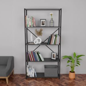 Tikilmo shelf with metal frame and melamine tops, anthracite color, 88x34x180cm