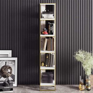 Shelf in white marble color and gold metal frame 32x38.5x178.5cm