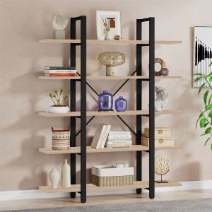 Bookshelf Esthon Natural-black metal 120x28x180cm