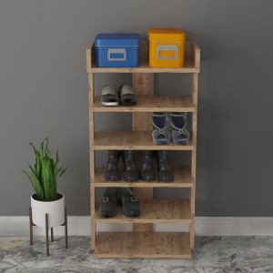 Riber melamine shoe rack in natural wood color 73x30x142hcm Hm18191