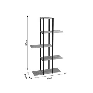 Floor shelf Ploko with oak-colored melamine shelves and black metal frame 60x24x110cm