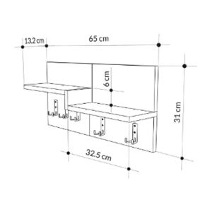 Закачалка за антре с рафт Nyda Hm18079.01 меламин в сонама-бяло 65x13.2x31hcm.