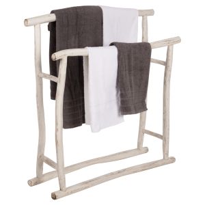 Закачалка за кърпи Naturally Hm7908 от тиково дърво с бяла патина 90x28x77-91hcm