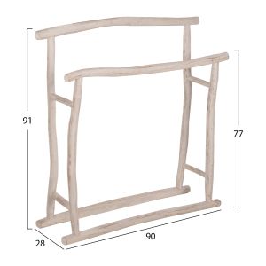 Закачалка за кърпи Naturally Hm7908 от тиково дърво с бяла патина 90x28x77-91hcm
