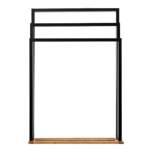 Hanger made of Mdf and bamboo in black-natural color 55x24x82cm