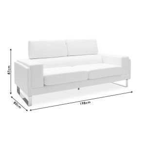 Shea sofa made of white eco-leather with stainless steel legs 198x80x87cm