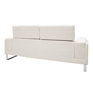Shea sofa made of white eco-leather with stainless steel legs 198x80x87cm