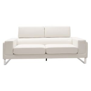 Shea sofa made of white eco-leather with stainless steel legs 198x80x87cm