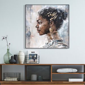 Картина Hm4544 с черна Ps рамка с печат на платно с женски профил 102x4,5x102hcm.