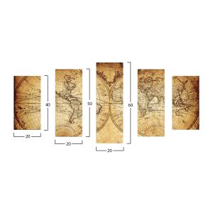 Картина пано от 5 елемента Vintage World Map Hm7206,06