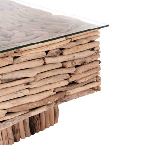 Square coffee table Sparrow Hm9960 Driftwood Naturally --glass 95x95x51.5cm.