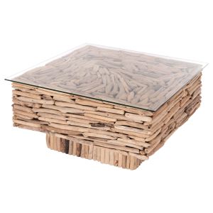 Square coffee table Sparrow Hm9960 Driftwood Naturally --glass 95x95x51.5cm.