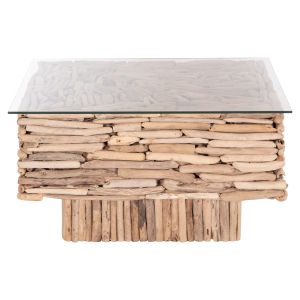 Square coffee table Sparrow Hm9960 Driftwood Naturally --glass 95x95x51.5cm.