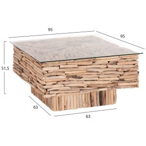 Square coffee table Sparrow Hm9960 Driftwood Naturally --glass 95x95x51.5cm.