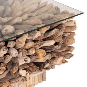 Square coffee table Sparrow Hm9961 Driftwood Naturally --glass 75x75x51cm.