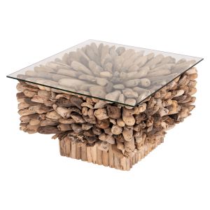 Square coffee table Sparrow Hm9961 Driftwood Naturally --glass 75x75x51cm.