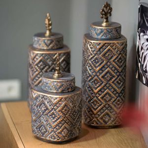 Ceramic vase 733 in gray-gold color 14x14x36