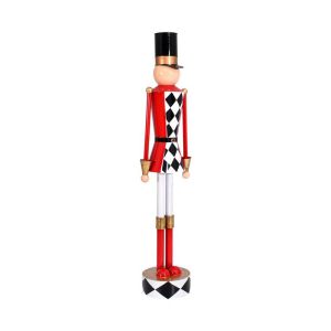 Коледна декорация метален оловен войник Fl031 бяло-черно-червено 13x10x60см