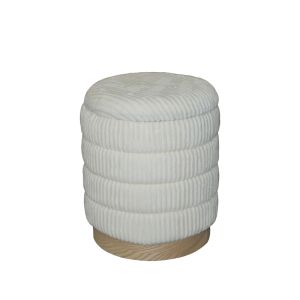 Комплект 2 кръгли табуретки Pance бежово и бяло кадифе 40х44 и 33х38