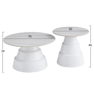 Set of 2 coffee tables Lidox Hm18306.01 tops and bases made of sintered stone - white φ50cm and φ70cm