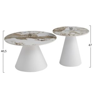 Set of 2 coffee tables Ridge(x) Hm18307.01 sintered stone tops - white bases φ50cm and φ70cm
