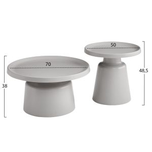 Set of 2 coffee tables Rinkon2 Hm18304.03 all-metal in gray φ50cm and φ70cm