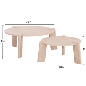 Set of 2 coffee tables Equil Hm9943.01 Mdf with melamine cover-natural wood color 66x66cm + 87x87cm