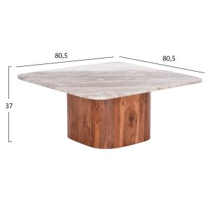 Set of 2 coffee tables Square Volti Hm21079 gray marble-natural solid acacia wood