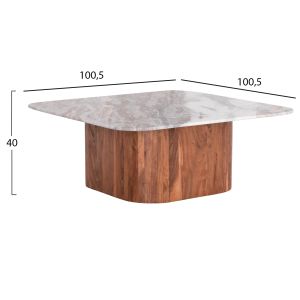Set of 2 coffee tables Square Volti Hm21079 gray marble-natural solid acacia wood