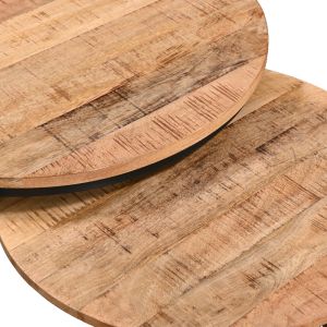 Set of 3 coffee tables Frina Industrial solid natural mango wood and black metal legs 70 x 45 cm