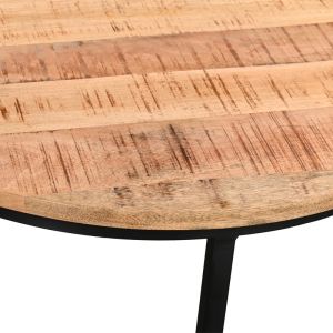 Set of 3 coffee tables Frina Industrial solid natural mango wood and black metal legs 70 x 45 cm