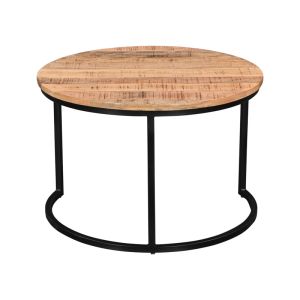 Set of 3 coffee tables Frina Industrial solid natural mango wood and black metal legs 70 x 45 cm